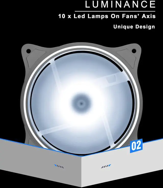 Alt view image 3 of 5 - 120mm White RGB PC Cooling Fans 3-Pack - Ultra Quiet High Airflow LED 12V Computer Case Fans with Triple Light Loops