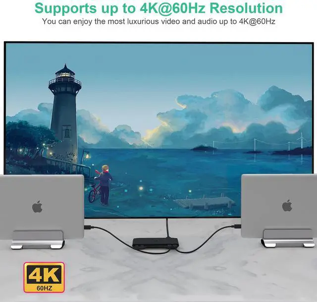 Alt view image 4 of 5 - USB C KVM Switch, 4K@60Hz Dual Ports USB Type-C KVM Switches for 2 Computers Share One HDMI HD Monitor, Audio Microphone Output, USB C Switch Selector with 3 USB Supported USB Devices Keyboard Mouse