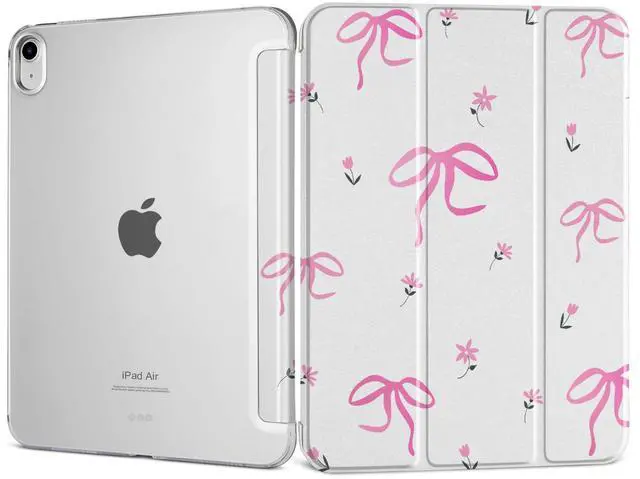Main image of DONGKE for iPad Air 11-inch M3 2025 M2 2024, iPad Air 5th 2022 / 4th Generation 2020 10.9-inch, Slim Foldable Stand Hard PC Translucent Back Shell Smart Cover - [Auto Wake/Sleep] - Pink Bows