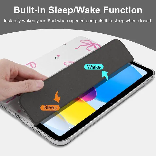 Alt view image 4 of 5 - DONGKE for iPad Air 11-inch M3 2025 M2 2024, iPad Air 5th 2022 / 4th Generation 2020 10.9-inch, Slim Foldable Stand Hard PC Translucent Back Shell Smart Cover - [Auto Wake/Sleep] - Pink Bows