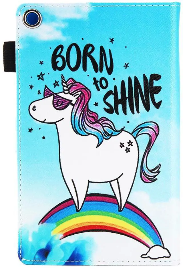 Alt view image 5 of 5 - UUcovers for Amazon 8 inch Kindle Fire HD 8 (2018/2017/2016) Case 8th/7th/6th Generation with Pencil Holder Card Slots Stand PU Leather Magnetic Smart Folio Cover [Auto Wake/Sleep],Blue Unicorn Horse
