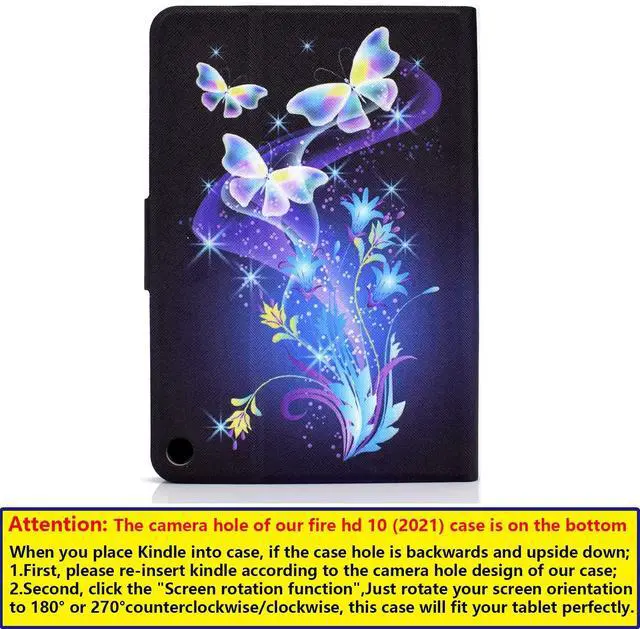 Alt view image 4 of 5 - UUcovers Case for Amazon Kindle Fire HD 10/10 Plus Tablet (only Fits 11th Generation, 2021 Release) 10.1" with Stand/Card Pockets/PU Leather Shockproof Cover [Auto Sleep/Wake],Purple Butterfly Flower