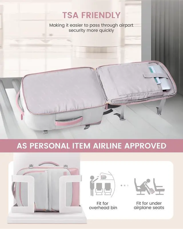 Alt view image 3 of 5 - LOVEVOOK Travel Backpack for Women & Men, 40L Carry on Backpack Airline Approved, Large TSA Personal Item Travel Bag fits 17.3" Laptop, Business Weekender Bag for Essentials, 4Pcs