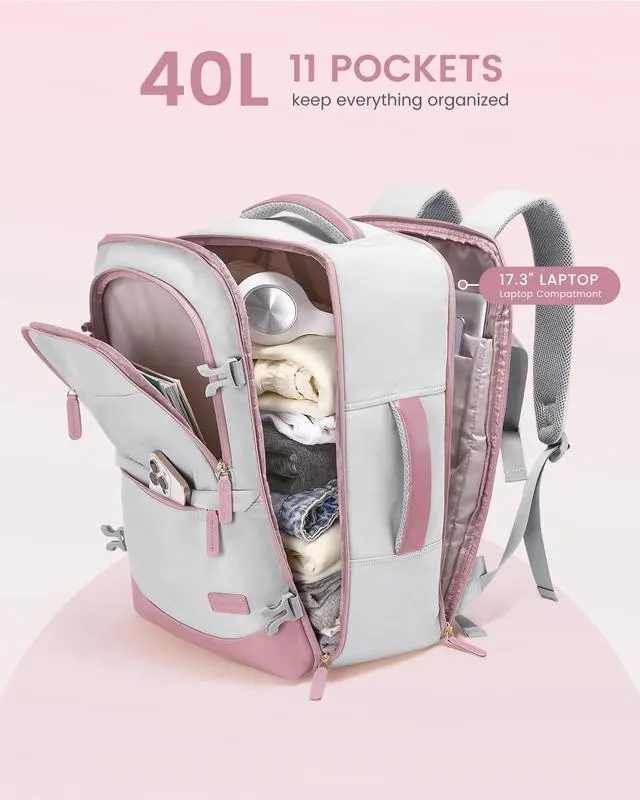 Alt view image 5 of 5 - LOVEVOOK Travel Backpack for Women & Men, 40L Carry on Backpack Airline Approved, Large TSA Personal Item Travel Bag fits 17.3" Laptop, Business Weekender Bag for Essentials, 4Pcs