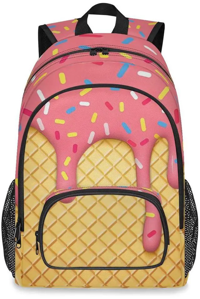 Main image of GzLeyigou School Backpack Casual Bookbag with Multiple Pockets 18 inch Laptop Backpacks for Travel Hiking, Schoolbag for Students Girls Boys Women Men, Pink Ice Cream