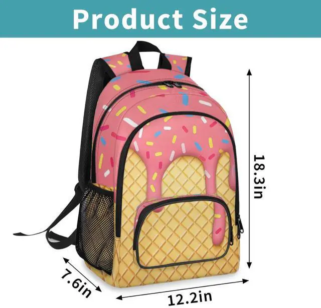 Alt view image 2 of 5 - GzLeyigou School Backpack Casual Bookbag with Multiple Pockets 18 inch Laptop Backpacks for Travel Hiking, Schoolbag for Students Girls Boys Women Men, Pink Ice Cream