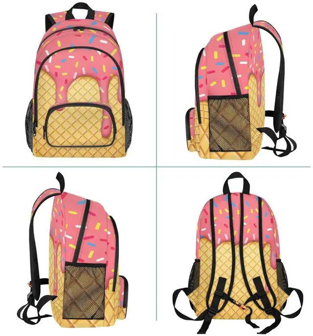 Alt view image 5 of 5 - GzLeyigou School Backpack Casual Bookbag with Multiple Pockets 18 inch Laptop Backpacks for Travel Hiking, Schoolbag for Students Girls Boys Women Men, Pink Ice Cream