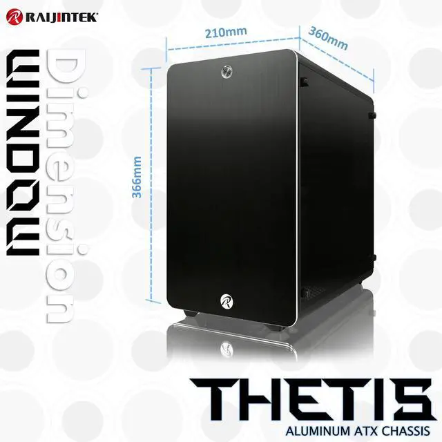 Alt view image 2 of 5 - raijintek Thetis Window Black Desktop Computer Case  Box of Computer (Desktop, PC, Aluminium, SPCC, ATX, Micro-ATX, Mini-ITX, Black, 1.5 mm)