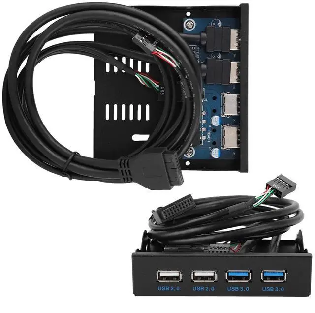 Alt view image 3 of 5 - 3.5in USB Front Panel, High Speed 4 Ports 2 USB 3.0+2 USB 2.0 Hub, 19PIN/9 Pin 3.5 inch Metal Front Panel Connector, for PC Computer Motherboard