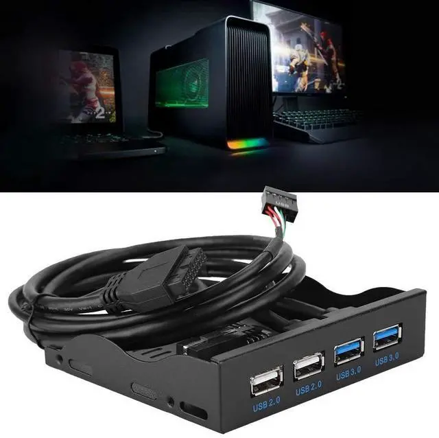 Alt view image 2 of 5 - 3.5in USB Front Panel, High Speed 4 Ports 2 USB 3.0+2 USB 2.0 Hub, 19PIN/9 Pin 3.5 inch Metal Front Panel Connector, for PC Computer Motherboard