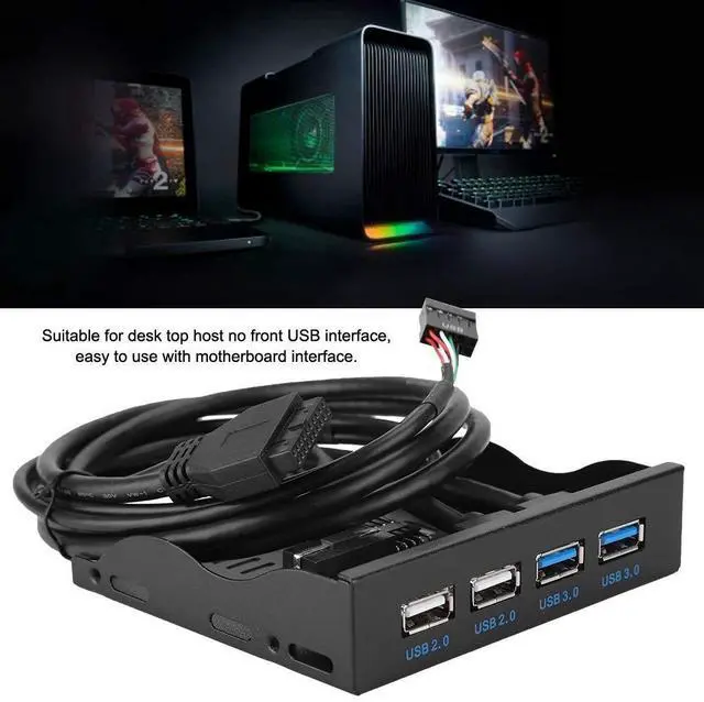 Alt view image 4 of 5 - 3.5in USB Front Panel, High Speed 4 Ports 2 USB 3.0+2 USB 2.0 Hub, 19PIN/9 Pin 3.5 inch Metal Front Panel Connector, for PC Computer Motherboard