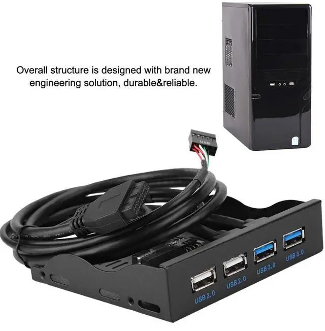 Alt view image 5 of 5 - 3.5in USB Front Panel, High Speed 4 Ports 2 USB 3.0+2 USB 2.0 Hub, 19PIN/9 Pin 3.5 inch Metal Front Panel Connector, for PC Computer Motherboard