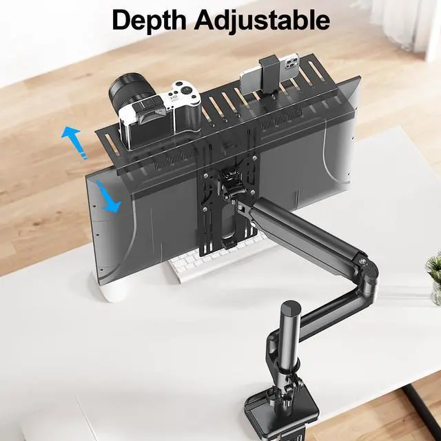 Alt view image 5 of 5 - ErgoFocus DSLR Monitor Mount Hold up to 11 lbs, Monitor Top Shelf for Livestream Device, Camera Mount, Webcams, Microphones, Lighting and More, Fits VESA Mount 75/100mm, Height Adjustable