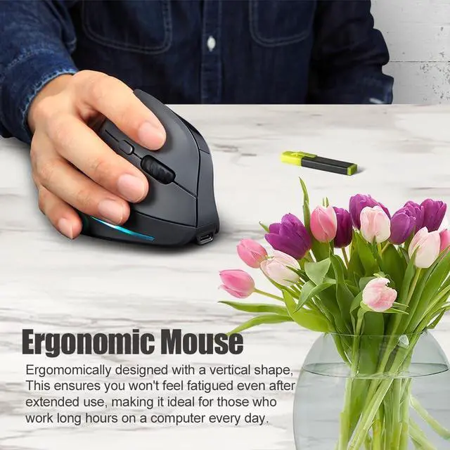 Alt view image 4 of 5 - zelotes Bluetooth Wireless Vertical Mouse with Display,Rechargeable,Dual Mode (BT 5.0/3.0 + 2.4G USB Receiver),4000 DPI(5-Level Adjustable),Optical Portable Ergonomic Mouse for PC,Laptop,Tablets,Black