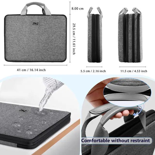 Alt view image 2 of 5 - ZINZ Laptop Case 15 15.6 16 inch Sleeve, Expandable Computer Hand Bag with Multi-pockets Compatible with MacBook Pro 16 inch M4/M3/M2/M1, MacBook Air/Pro 15 inch and 15-16 inch NotebooksG01BK01