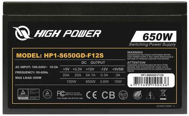 Alt view image 2 of 5 - HIGH POWER 80 Plus Gold Certified PC Computer Power Supply - 650 Watts PSU, Continuous Power ATX 12V V2.3/EPS Active PFC with Whisper Quiet 120mm Fan, Reliable Performance and High Efficiency