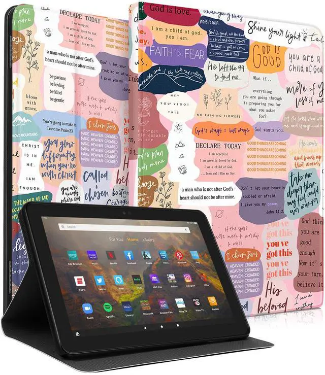 Main image of Wazzasoft for Amazon Kindle Fire HD 8/8 Plus Tablet Case 10th/12th Generation for Women Girls Folio Cover Cute Fashion Design Girly Kawaii Quotes Pretty Unique Teens Cases for Kindle Fire Case 8 Inch