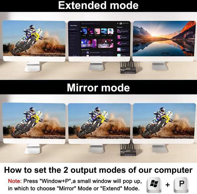 Alt view image 4 of 5 - KVM Switch 3 Monitors 3 Computers 8K@60Hz, Camgeet HDMI+2 Displayport KVM Switch Triple Monitor for 3 Computer Share 3 Monitor and 4 USB3.0 Devices,Wired Remote and 12V Power Adapter Included