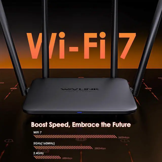 Alt view image 3 of 5 - WAVLINK BE3600 WiFi 7 Router, Dual Band Gaming Router with Gigabit Ports, MLO, 4096-QAM & Multi-Rus Tech, Support Mesh/AP/Repeater Mode, Guest WiFi, QoS, IPv6, VPN