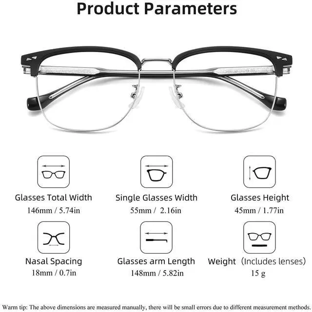 Alt view image 2 of 5 - SooGree Blue Light Blocking Glasses Men Women Half Frame UV400 Glasses Clear Lens Anti Eyestrain Glasses Computer Gaming (Metal, 8030 Translucent Gray Silver (anti-blue light lens))