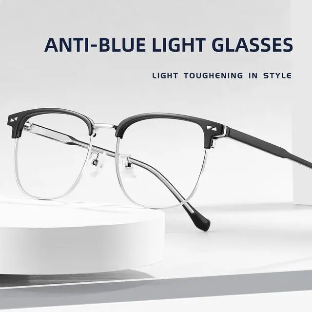Alt view image 4 of 5 - SooGree Blue Light Blocking Glasses Men Women Half Frame UV400 Glasses Clear Lens Anti Eyestrain Glasses Computer Gaming (Metal, 8030 Translucent Gray Silver (anti-blue light lens))