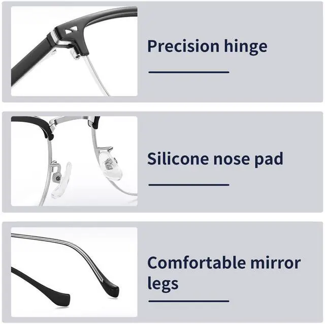 Alt view image 3 of 5 - SooGree Blue Light Blocking Glasses Men Women Half Frame UV400 Glasses Clear Lens Anti Eyestrain Glasses Computer Gaming (Metal, 8030 Translucent Gray Silver (anti-blue light lens))