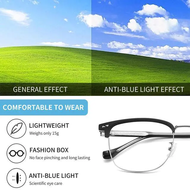 Alt view image 5 of 5 - SooGree Blue Light Blocking Glasses Men Women Half Frame UV400 Glasses Clear Lens Anti Eyestrain Glasses Computer Gaming (Metal, 8030 Translucent Gray Silver (anti-blue light lens))