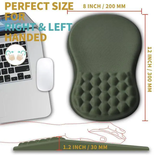 Alt view image 4 of 5 - Hokafenle Ergonomic Mouse Pad Wrist Support with Massage Design, Wrist Rest Pain Relief Mousepad with Memory Foam&Non-Slip PU Base, Mouse Pads for Wireless Mouse & Desk (12x8 inch,Olive Green)