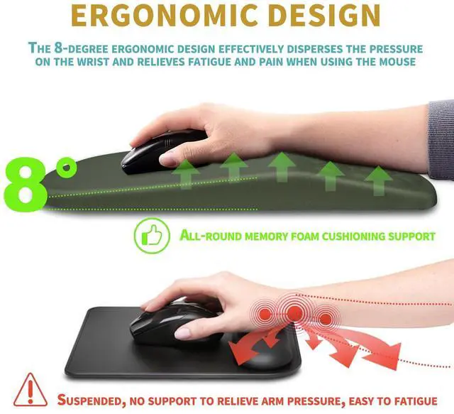 Alt view image 5 of 5 - Hokafenle Ergonomic Mouse Pad Wrist Support with Massage Design, Wrist Rest Pain Relief Mousepad with Memory Foam&Non-Slip PU Base, Mouse Pads for Wireless Mouse & Desk (12x8 inch,Olive Green)