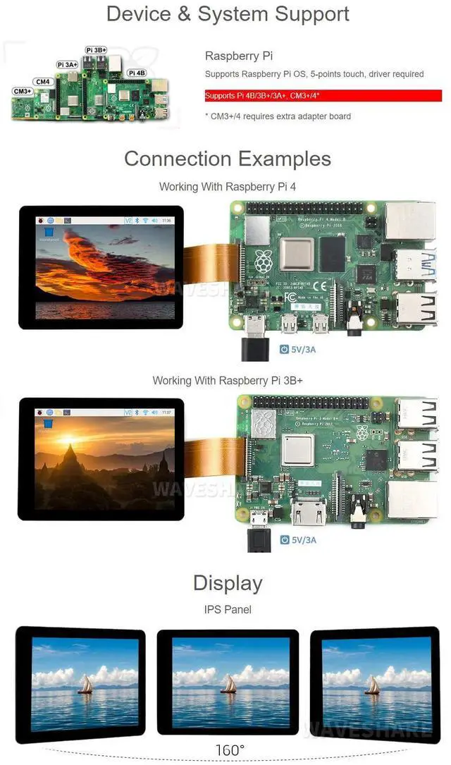 Alt view image 3 of 5 - waveshare 2.8inch Capacitive Touch Display Compatible with Raspberry Pi 5/4B/3B+/3A+/CM3+/4 480×640 Resolution DSI Interface IPS Optical Bonding Screen
