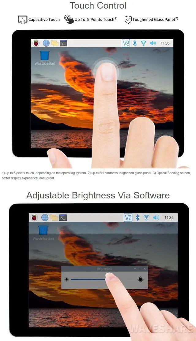 Alt view image 4 of 5 - waveshare 2.8inch Capacitive Touch Display Compatible with Raspberry Pi 5/4B/3B+/3A+/CM3+/4 480×640 Resolution DSI Interface IPS Optical Bonding Screen