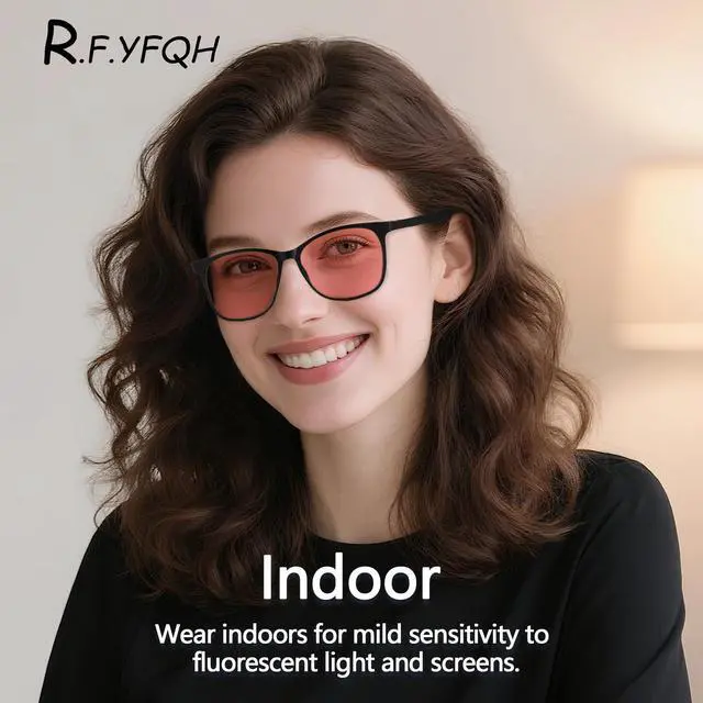 Alt view image 3 of 5 - R.F.YFQH 2 Pack Indoor Fluorescent-41 Pink & Outdoor Fluorescent-60 Brown Tinted Blue Light Blocking Glasses for Migraine, Light Sensitivity, Photophobia & LED Gaming Computer Screen Glare JF6221