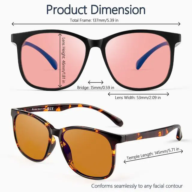 Alt view image 5 of 5 - R.F.YFQH 2 Pack Indoor Fluorescent-41 Pink & Outdoor Fluorescent-60 Brown Tinted Blue Light Blocking Glasses for Migraine, Light Sensitivity, Photophobia & LED Gaming Computer Screen Glare JF6221