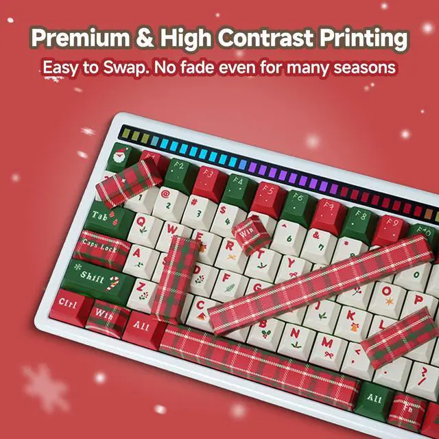 Alt view image 3 of 5 - 137 Christmas Theme Keycaps, Festive Keycaps with Santa, Snowflakes & Holiday Theme, Doubleshot PBT Key caps for Mechanical Keyboards, Giftable Packaging (MX, 60%, 65%, 75%, TKL, 100% Fit All Layouts)
