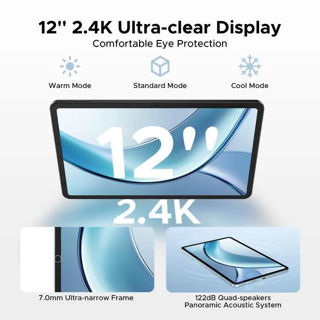 Alt view image 4 of 5 - DOOGEE V Pad 5G Tablet, 12 inch Tablet Android 15 with 2.4K IPS Display, 32GB+256GB/2TB TF, 5G Dimensity 7050 Octa-Core Gaming Tablets, 8800mAh, Face Unlock, WiFi 6, Gemini AI, Quad Speakers Tablets