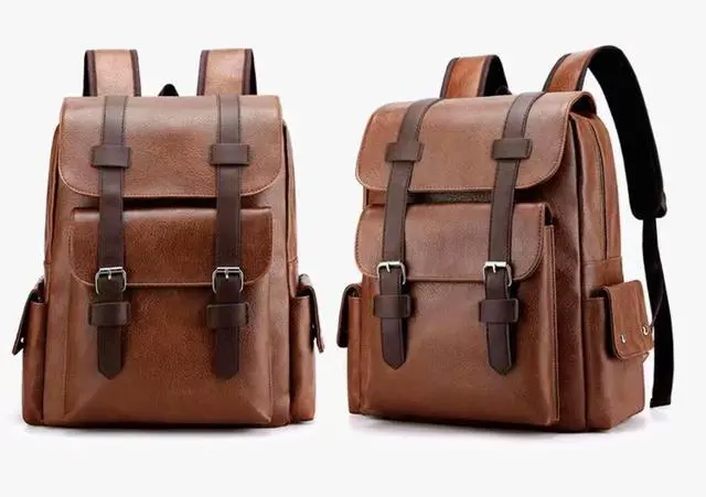 Alt view image 3 of 5 - CYLYWJD Business Men and Women PU Leather Backpack 15.6inch Laptop Waterproof Backpack Travel Commuter Lightweight schoolbag (Khaki backpack10,Medium)