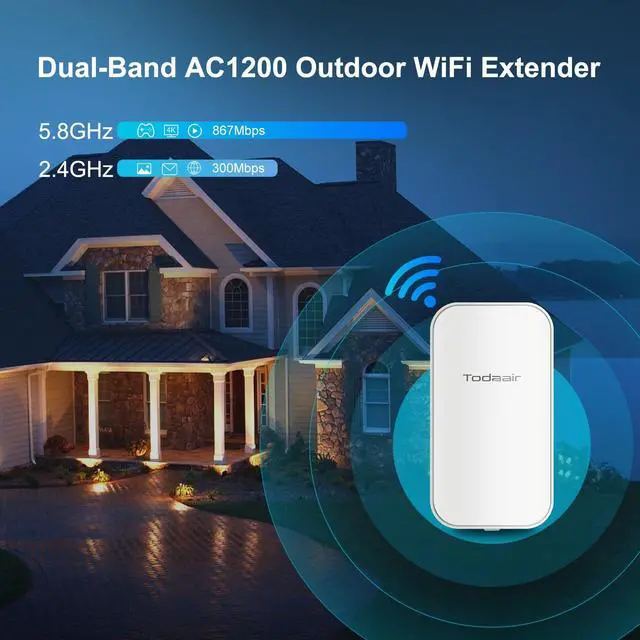 Alt view image 4 of 5 - 2025 Outdoor WiFi Extender, Dual Band WiFi Repeater, IP65 Weatherproof, Covers Up to Least 3440 Sq. ft and 30 Devices, Wi-Fi Signal Repeater for Farm,Courtyard,Factory