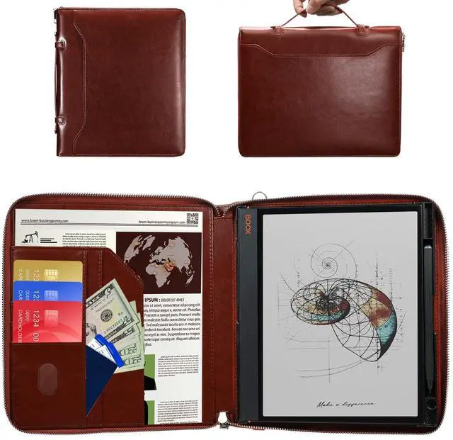Main image of E NET-CASE Case for 10.3" Boox Note Air4 C (2024)/Boox Note Air3 C (2023) - Business Handheld Design Upgraded PU Leather Cover with Zipper & Pen Holder (Brown)