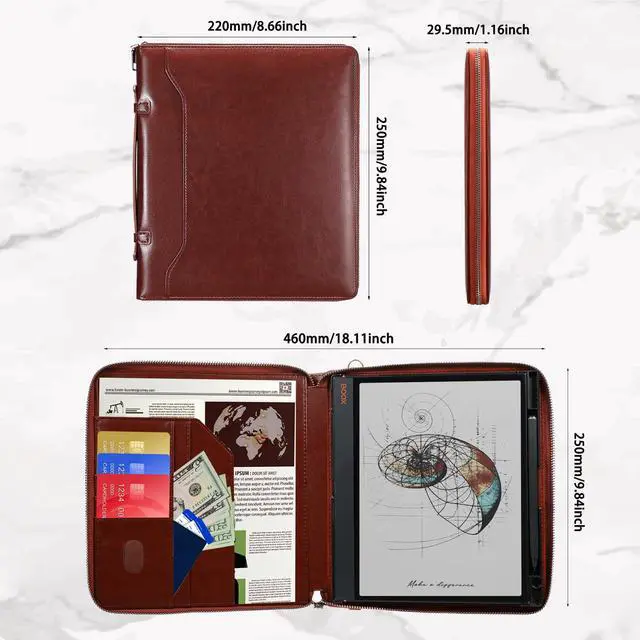 Alt view image 3 of 5 - E NET-CASE Case for 10.3" Boox Note Air4 C (2024)/Boox Note Air3 C (2023) - Business Handheld Design Upgraded PU Leather Cover with Zipper & Pen Holder (Brown)