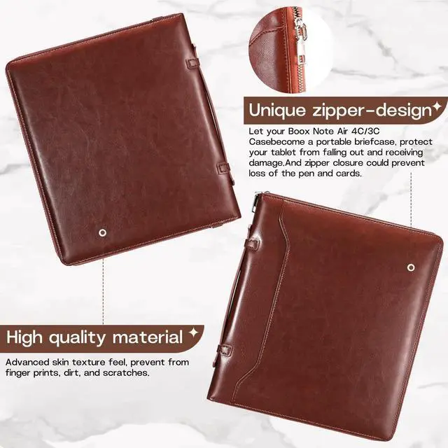 Alt view image 5 of 5 - E NET-CASE Case for 10.3" Boox Note Air4 C (2024)/Boox Note Air3 C (2023) - Business Handheld Design Upgraded PU Leather Cover with Zipper & Pen Holder (Brown)