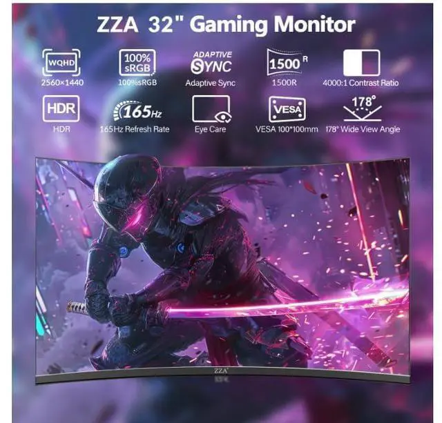 Alt view image 2 of 5 - ZZA 32 Inch Monitor - 2K Resolution, 165Hz/180Hz,1440p Monitor, 1ms Response Time, FreeSync & G-Sync, HDR10, 122% sRGB Coverage, DP/HDMI,32 Inch Computer Monitor VESA Mount Compatible