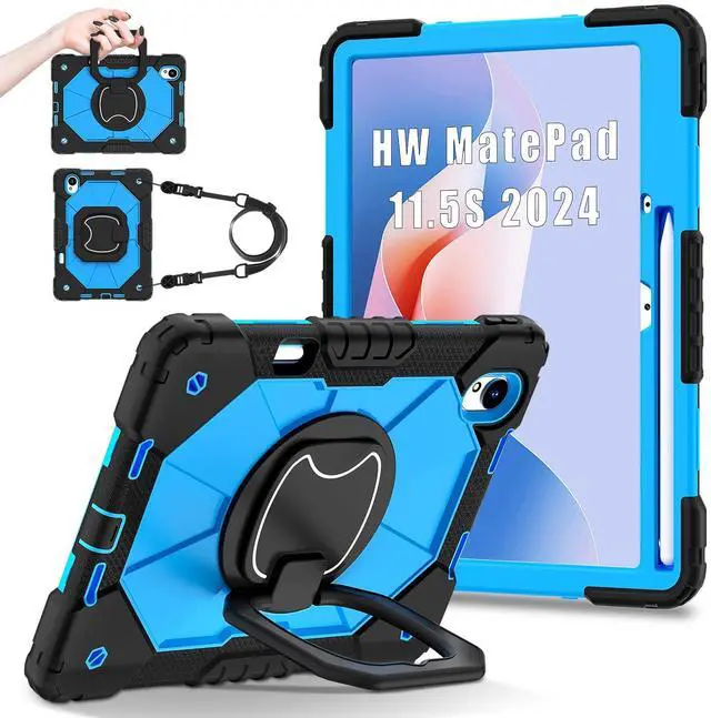 Main image of YOUULAR Shoulder Strap Tablet Case for Huawei MatePad 11.5 S/11.5 inch TGR-W09, Heavy Duty Shockproof Protective Cover with Kickstand, Handle, Shoulder Strap for Kids Women Man Black Blue