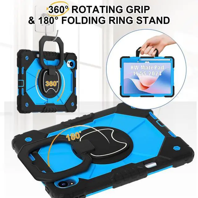 Alt view image 3 of 5 - YOUULAR Shoulder Strap Tablet Case for Huawei MatePad 11.5 S/11.5 inch TGR-W09, Heavy Duty Shockproof Protective Cover with Kickstand, Handle, Shoulder Strap for Kids Women Man Black Blue
