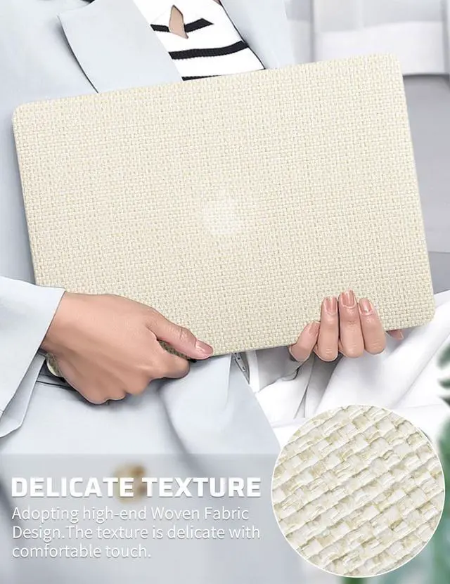 Alt view image 2 of 5 - Seorsok Compatible with MacBook Air 13 Inch Case2022 2021 2020 2019 2018 Release A1932 A2179 M1 A2337 Touch ID,Woven Fabric Textured Elegant Leather Plastic Hard Shell Case with Keyboard Cover,Beige