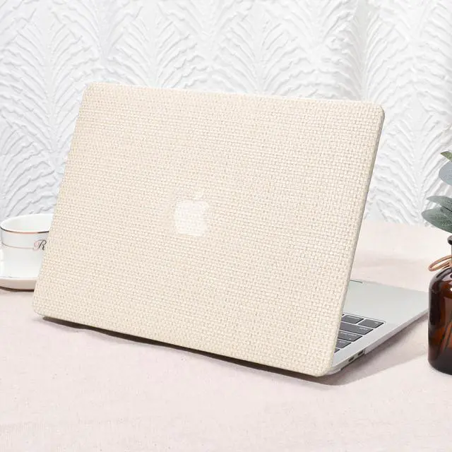 Main image of Seorsok Compatible with MacBook Air 13 Inch Case2022 2021 2020 2019 2018 Release A1932 A2179 M1 A2337 Touch ID,Woven Fabric Textured Elegant Leather Plastic Hard Shell Case with Keyboard Cover,Beige