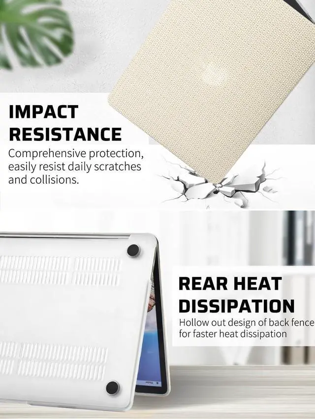Alt view image 5 of 5 - Seorsok Compatible with MacBook Air 13 Inch Case2022 2021 2020 2019 2018 Release A1932 A2179 M1 A2337 Touch ID,Woven Fabric Textured Elegant Leather Plastic Hard Shell Case with Keyboard Cover,Beige