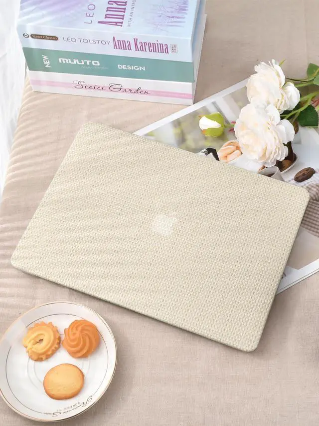 Alt view image 4 of 5 - Seorsok Compatible with MacBook Air 13 Inch Case2022 2021 2020 2019 2018 Release A1932 A2179 M1 A2337 Touch ID,Woven Fabric Textured Elegant Leather Plastic Hard Shell Case with Keyboard Cover,Beige