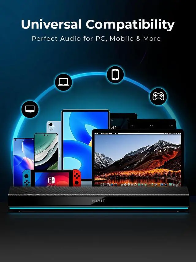 Alt view image 4 of 5 - havit Computer Speakers for Desktop PC, Bluetooth 5.3 Pc Soundbar with Dynamic LED Light, HiFi Stereo, Poratble Bluetooth Speaker, Gaming Speakers for PC, Laptop,Tablet