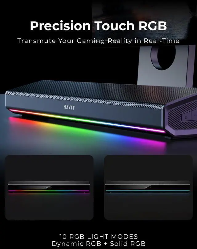 Alt view image 5 of 5 - havit Computer Speakers for Desktop PC, Bluetooth 5.3 Pc Soundbar with Dynamic LED Light, HiFi Stereo, Poratble Bluetooth Speaker, Gaming Speakers for PC, Laptop,Tablet