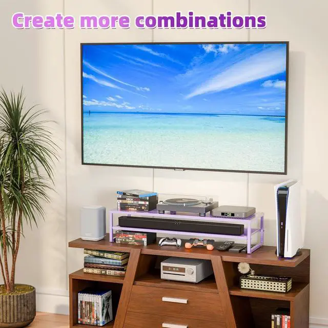 Alt view image 4 of 5 - Simple Trending 2 Tier Metal Dual Monitor Stand Riser, Computer Office Desktop Organizer for 2 Monitors with 32"x10" Mouse Pad for Laptop, Printer, TV, Purple